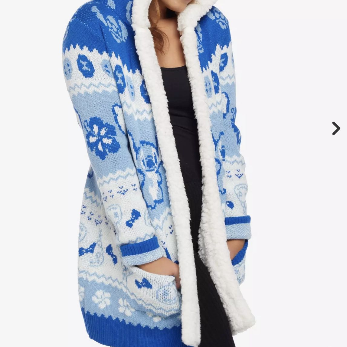 Disney Lilo And Stitch Sherpa Open Cardigan Large