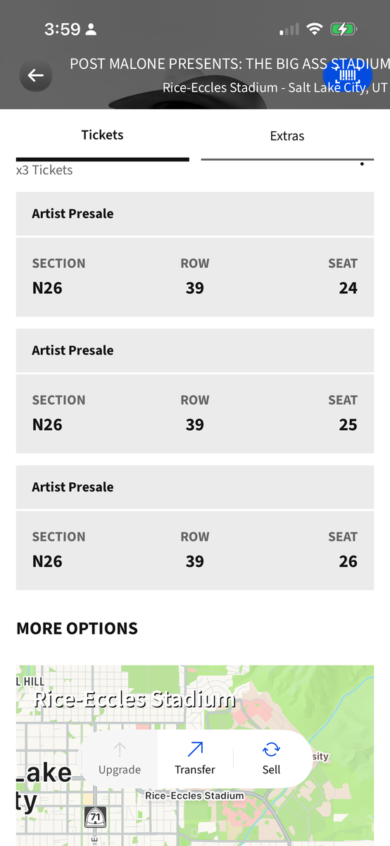 3x Post Malone Presents: The Big Ass Stadium Tickets, N26, Row 39, Rice-Eccles Stadium