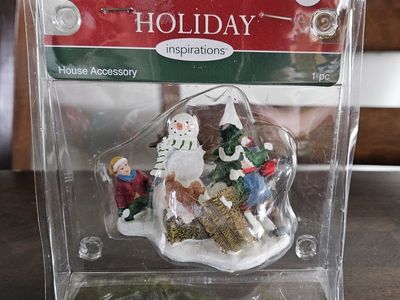 Christmas Village Kids Snowball Fight with Snowman