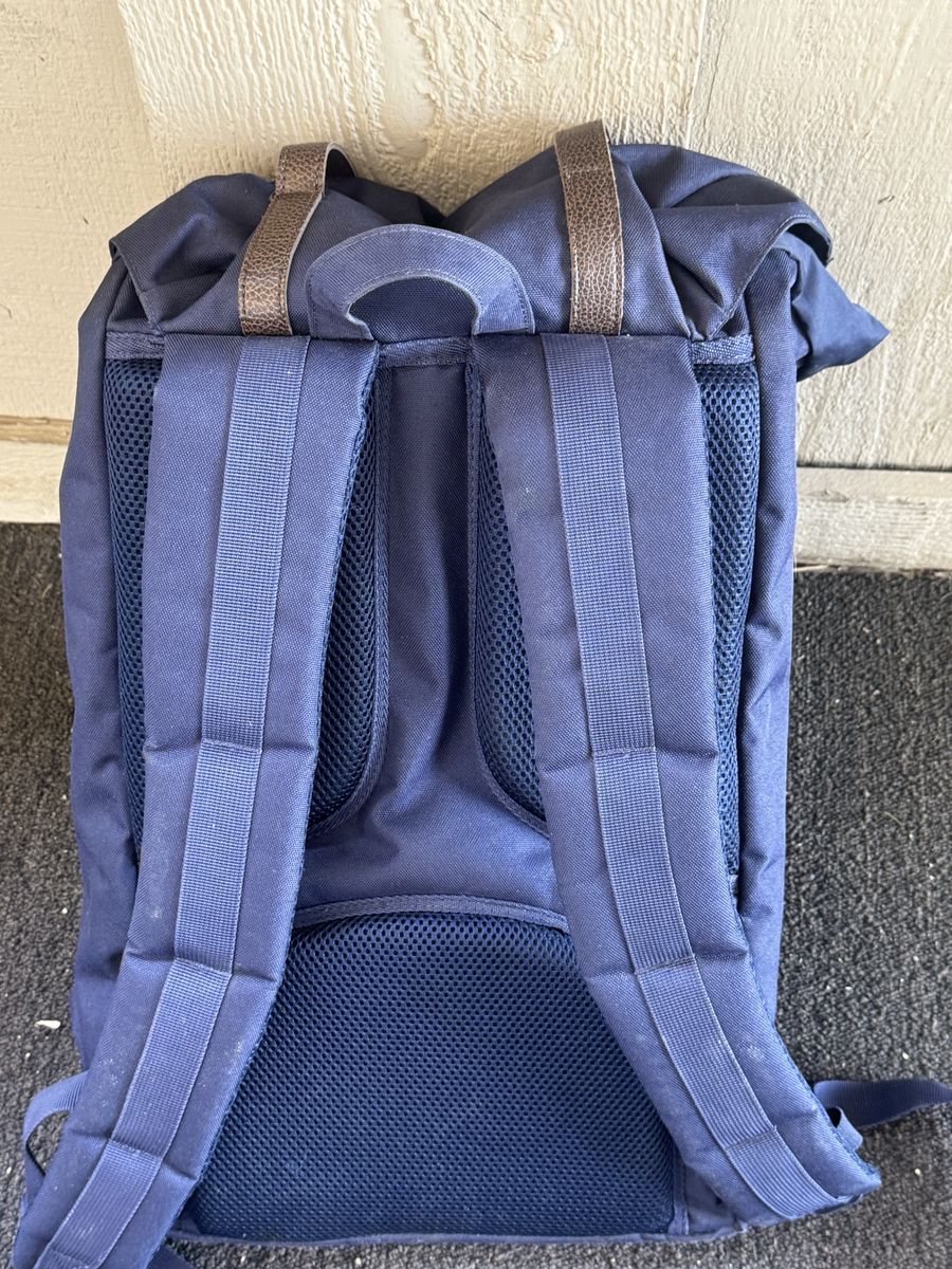 Herschel Supply Co. Navy Blue Backpack with Leather Straps & Padded Sleeve