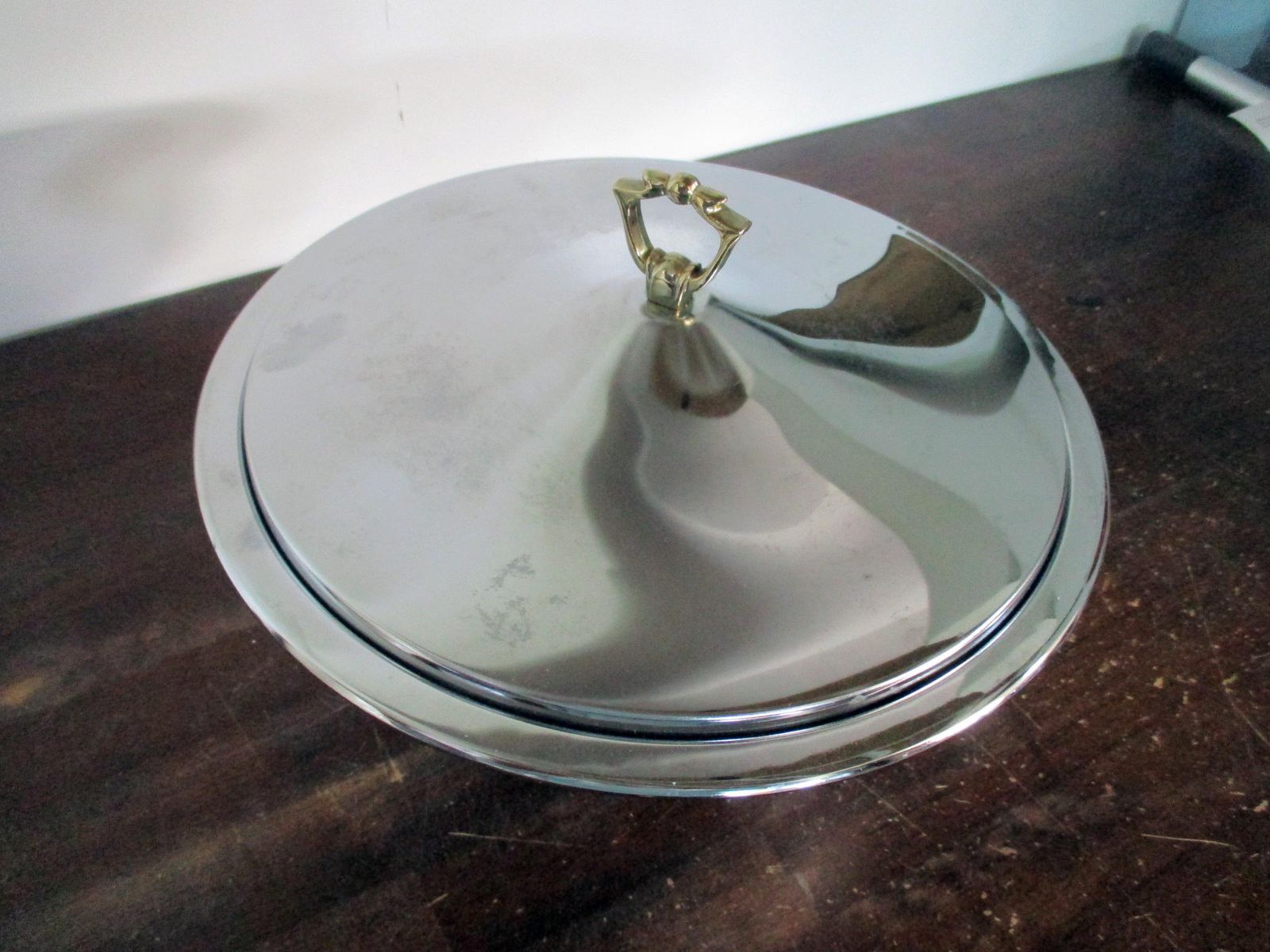 Slightly used Kromex (USA) Serving Bowl, Stainless 11.25"dia. x 7"h x 8"h with base w/warranty