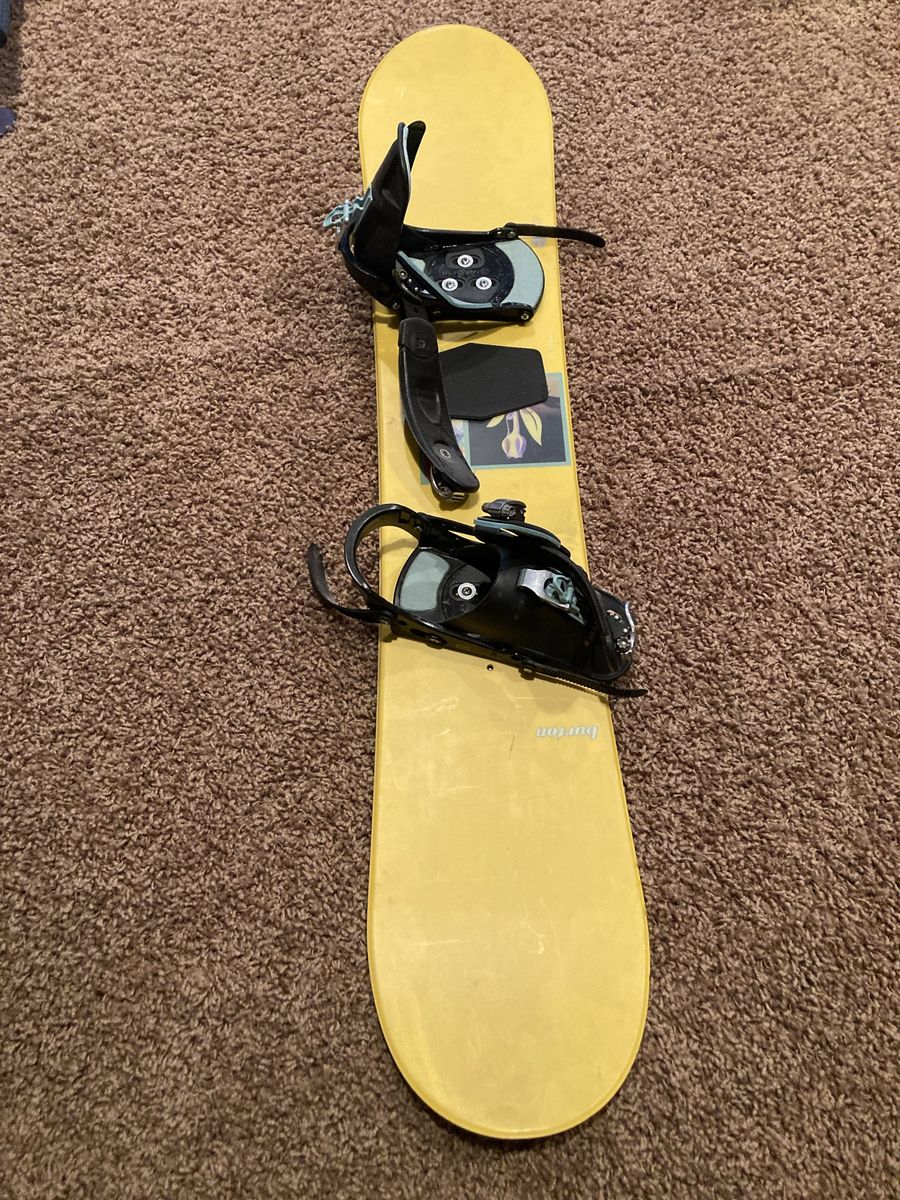 Burton Yellow Snowboard with Mounted Black Snowboard Bindings