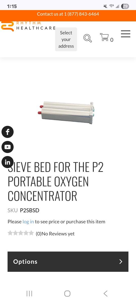 Sieve Bed for the P2 Portable Oxygen Concentrator