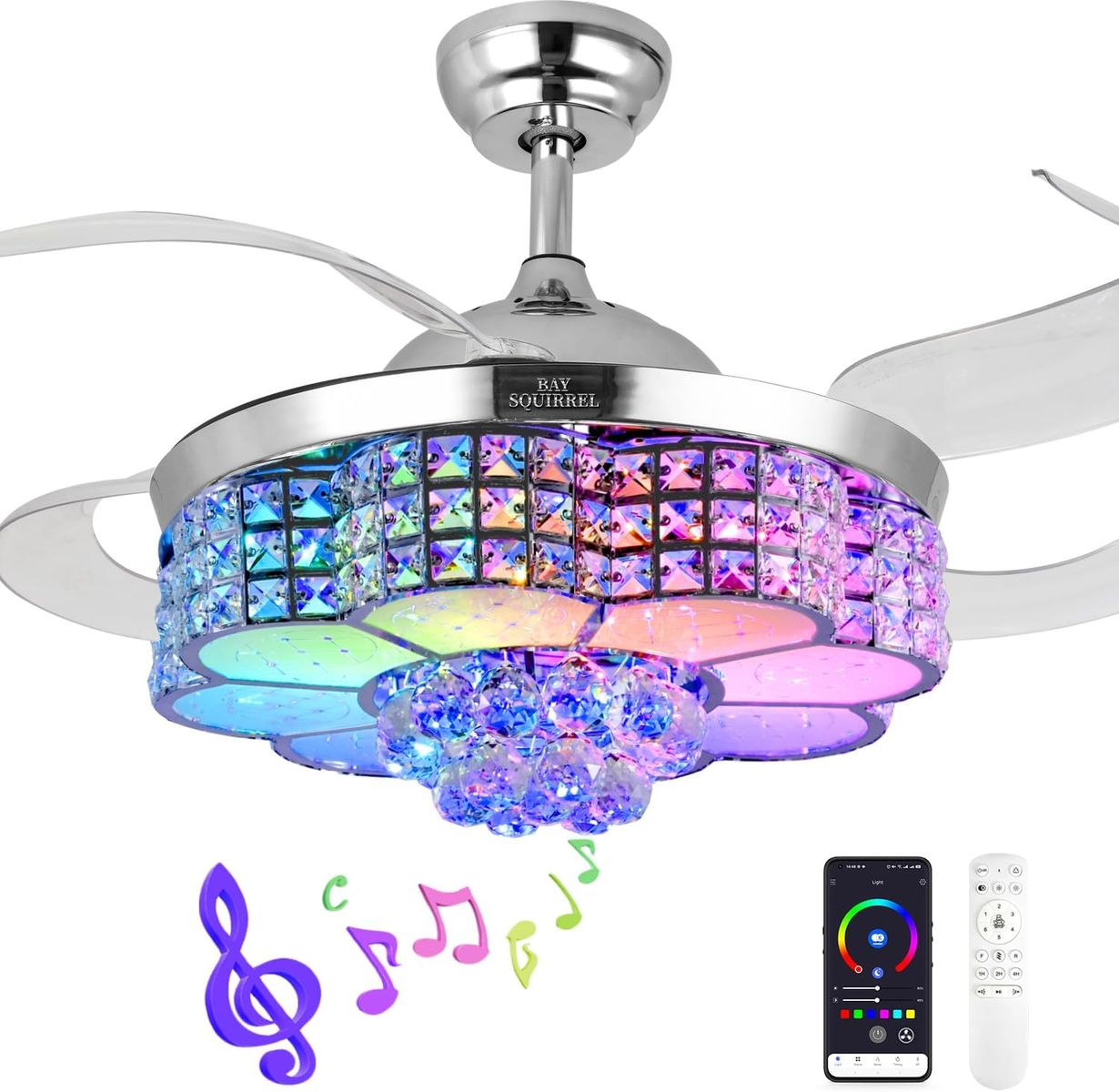 BAYSQUIRREL Retractable Ceiling Fan with Light and Remote/APP Control