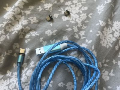 Magnetic Charging Cable with Micro USB & USB-C Adapters - Blue LED Light Up, 3-in-1