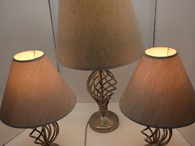 Safavieh Lattice Scroll H Urn Table Lamp Nickel Set of 3