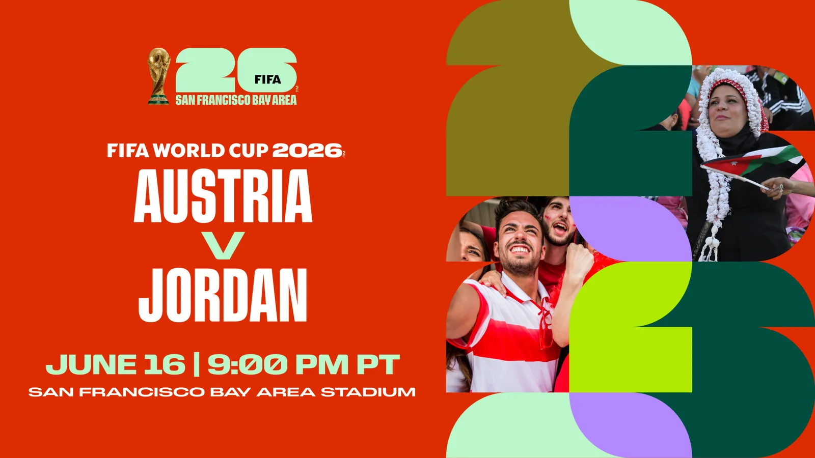 Austria vs Jordan - World Cup - Cat 2 - $300 - 4 tickets