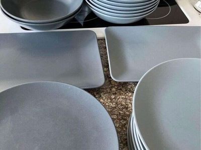 Modern Ikea Dinnerware Dish Set 43 Piece Blue Gray Slate $195