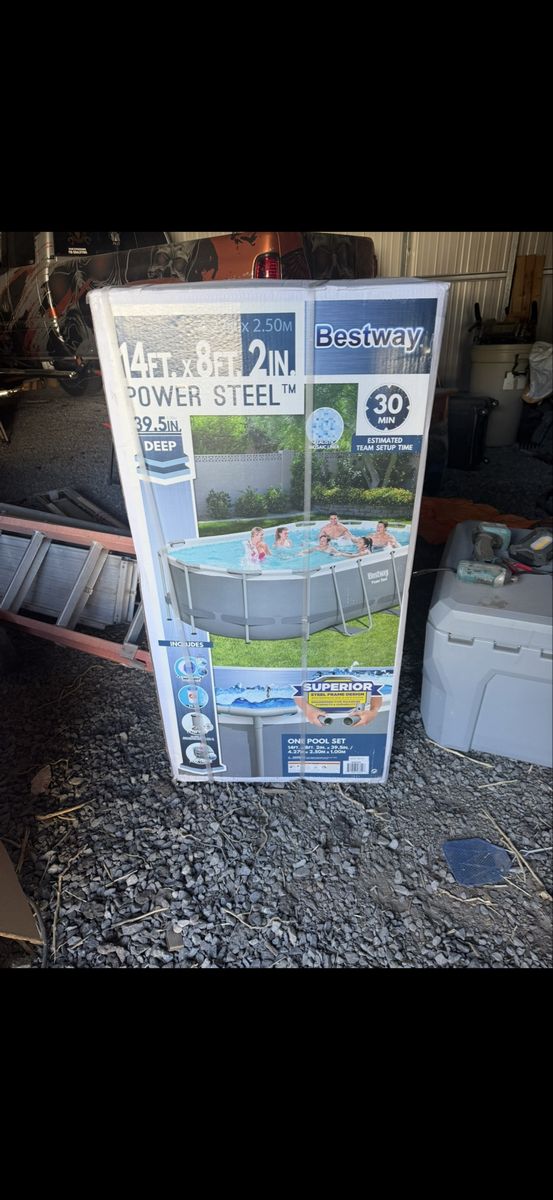 Bestway 14ft Power Steel Oval Above Ground Pool Set - 1915 Gallons, with Filter Pump & Ladder