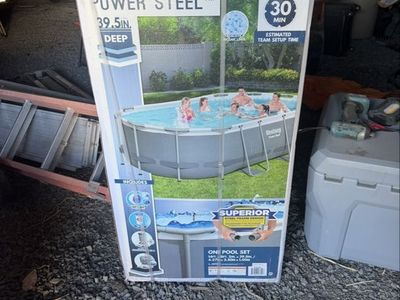 Bestway 14ft Power Steel Oval Above Ground Pool Set - 1915 Gallons, with Filter Pump & Ladder