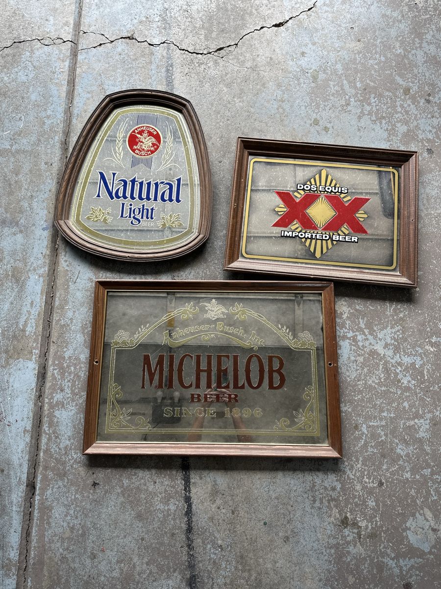 Vintage Beer Bar Mirrors Set of 3 - Michelob, Dos Equis, Natural Light