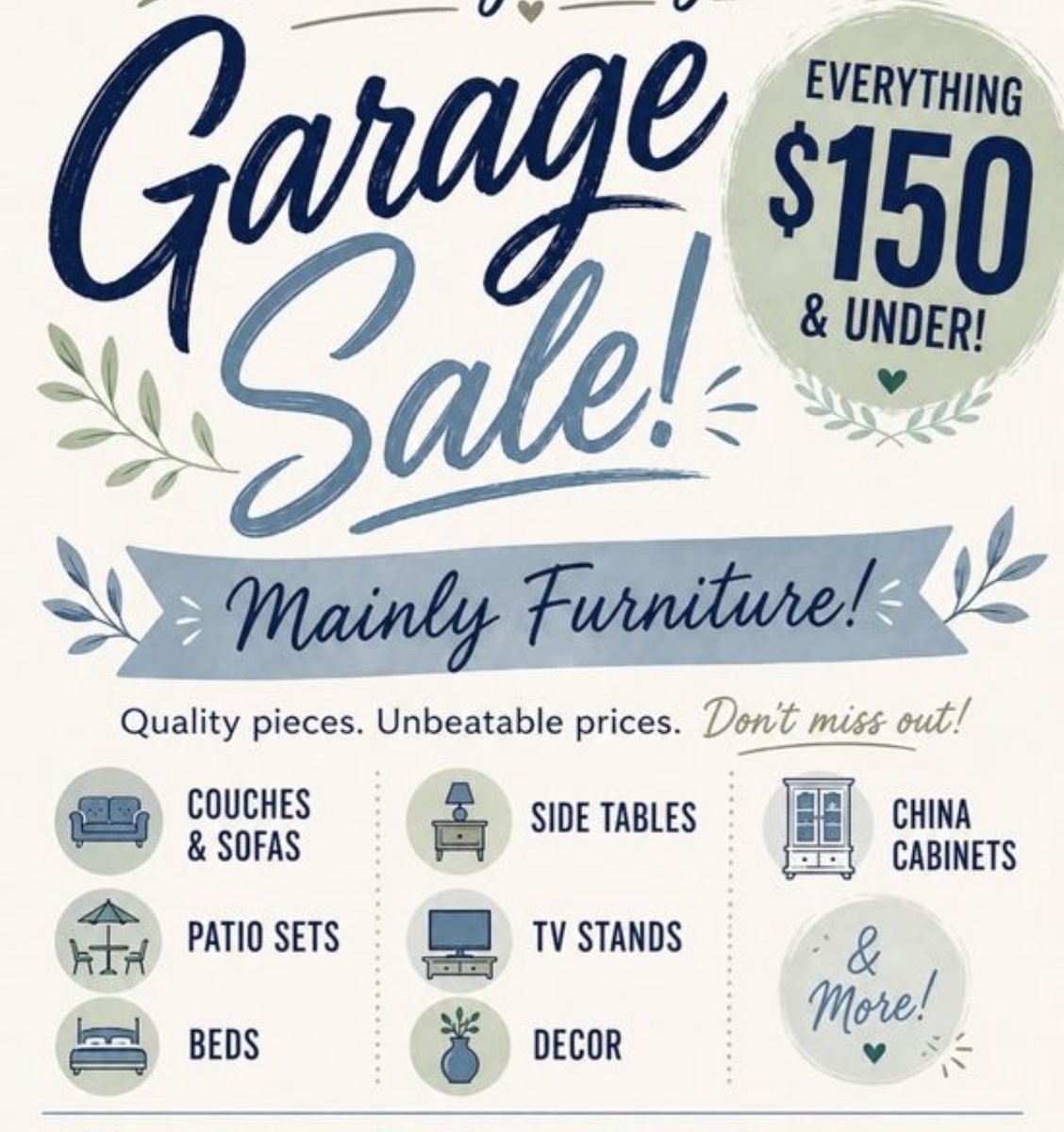 Huge Furniture Garage Sale - Aug 3 (Saratoga Springs, UT)