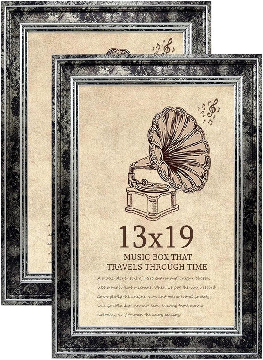 Set of 2 Vintage Style Black and Silver 13x19 Picture Frames