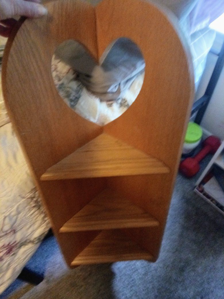 Vintage Wooden Corner Shelf with Heart Cutout Top