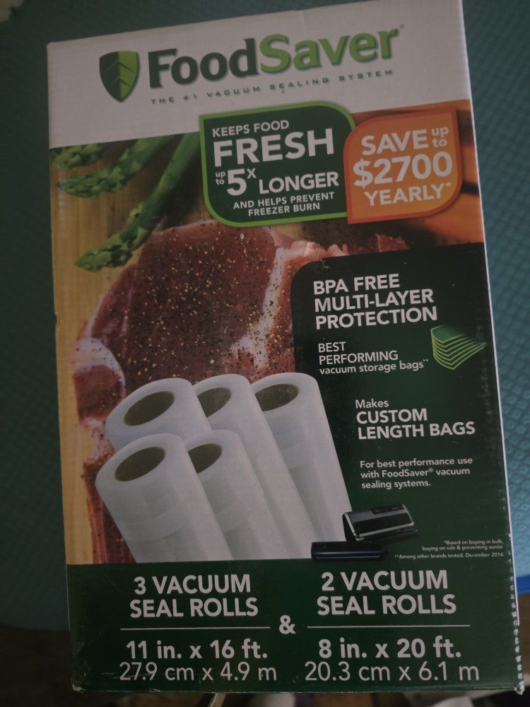 FoodSaver Vacuum Seal Rolls: 3x 11"x16' & 2x 8"x20' BPA-Free Multi-Layer Protection