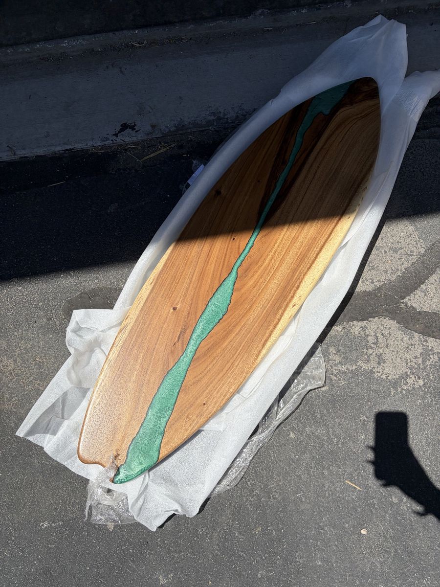 Olive Wood Resin River Ornamental Surfboard Decor - 120”x35” 3 Colors, Green, Blue, and Yellow