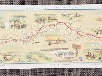 Vintage c.1951 Union Pacific Pony Express Route Pictorial Map
