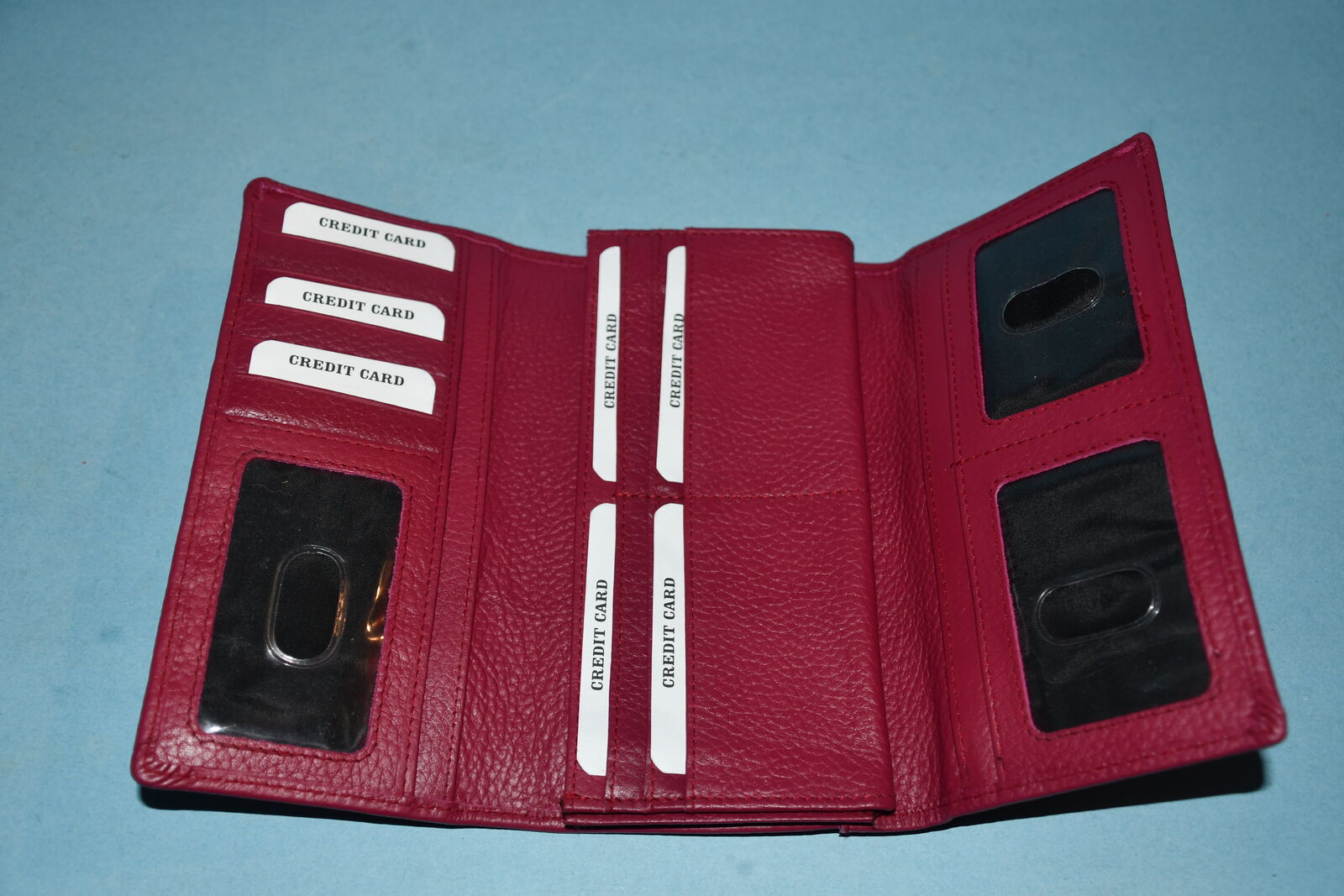 NEW ESTALON RED LEATHER WALLET ~ RFID ~ 7.5" x 4" x 1" ~ MULTIPLE COMPARTMENTS ~ SNAP CLOSURE