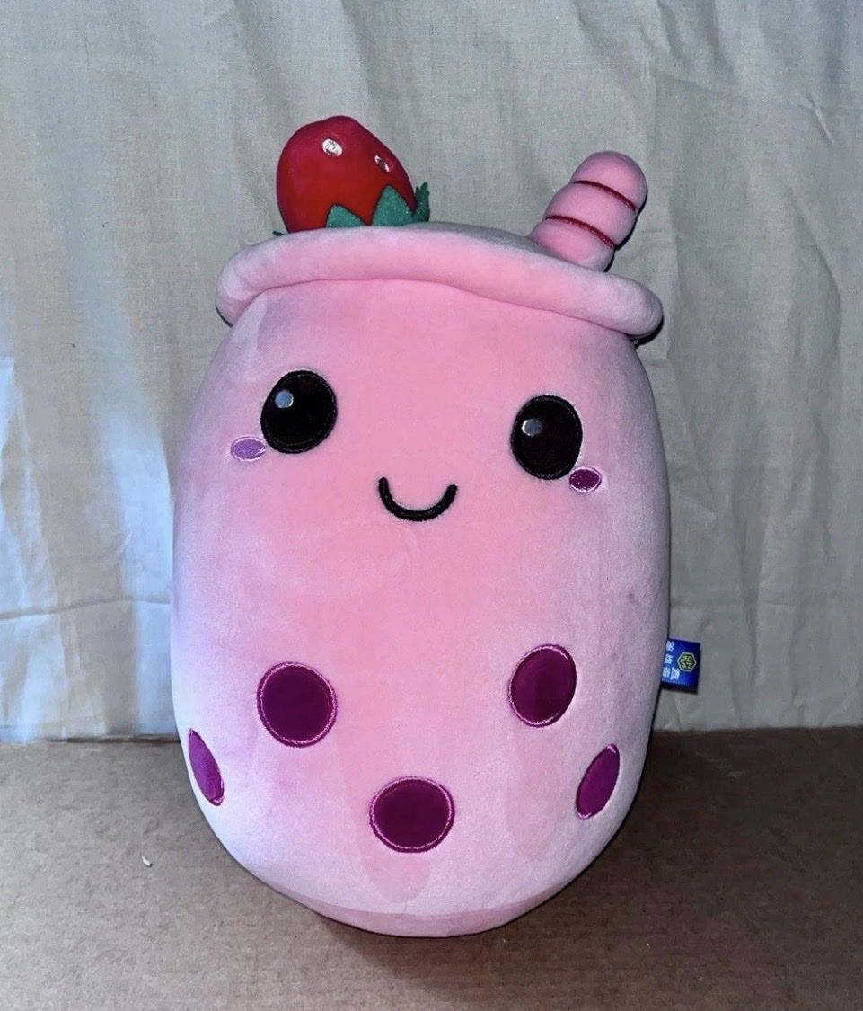 Squish Pillow - 12 inch - Strawberry Boba Tea