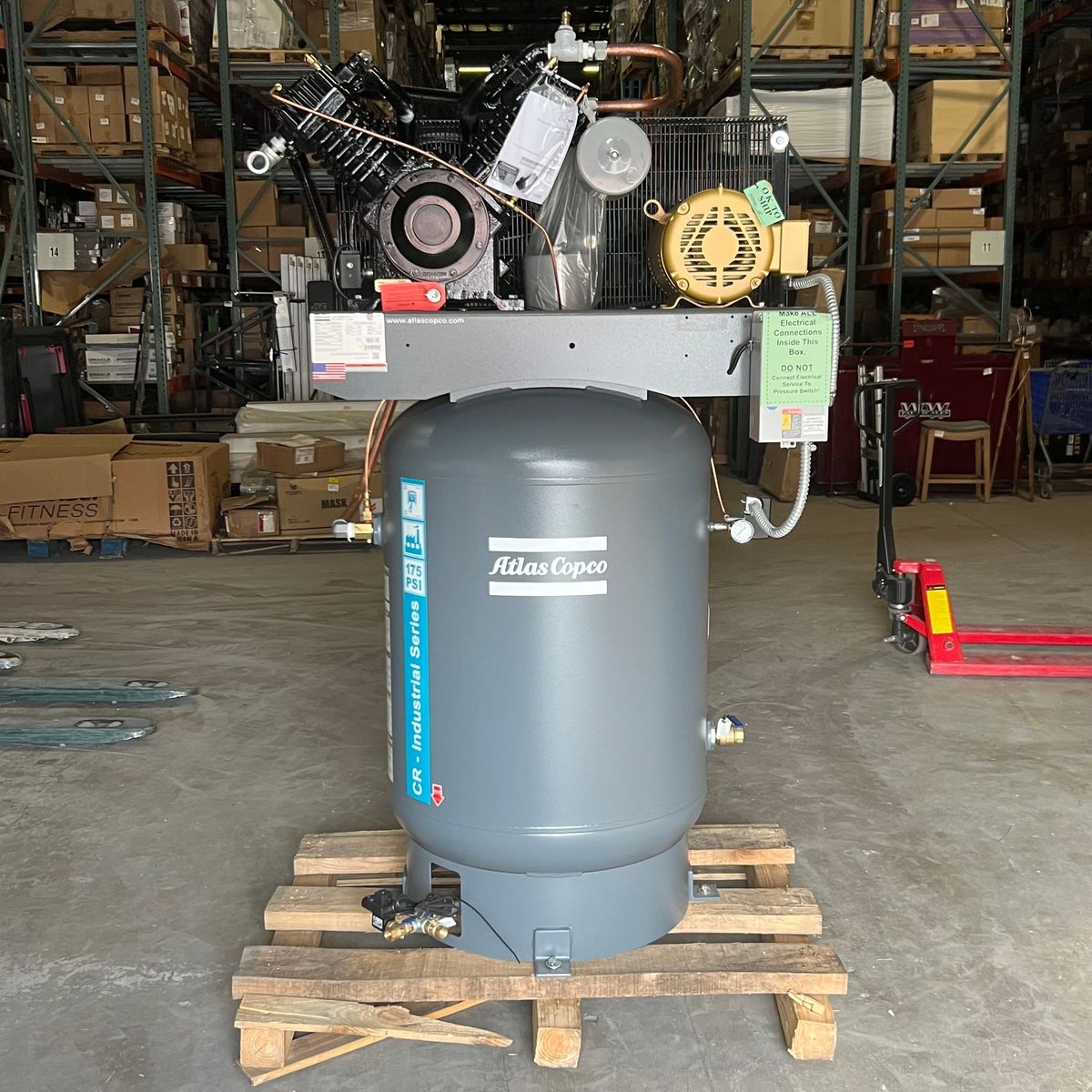 ATLAS Copco Air Compressor Vertical Tank-mounted 120 Gal. 1CR10TS120V23V3IS, Grey CRS-2