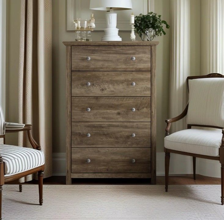 Wade Logan - Tevrat 5 Drawers 31.1" W Dresser - Knotty Oak Finish