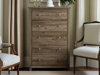 Wade Logan - Tevrat 5 Drawers 31.1" W Dresser - Knotty Oak Finish