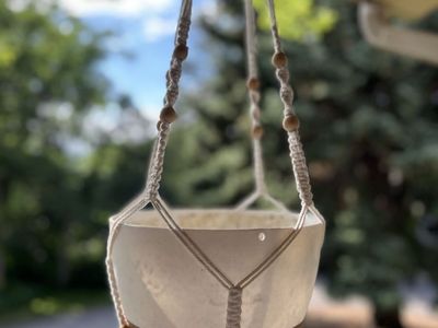 Plant Hanger with White Pots - Set of 3, Beaded Boho Decor