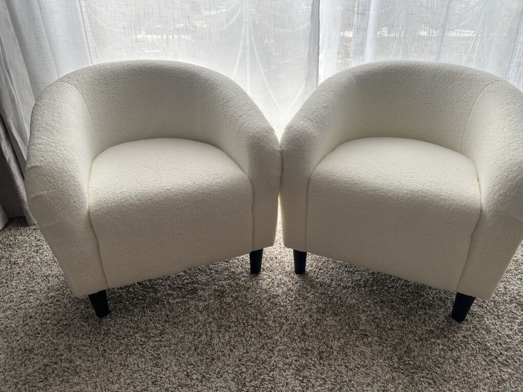 2 Ivory Boucle Chairs (like New) - $100