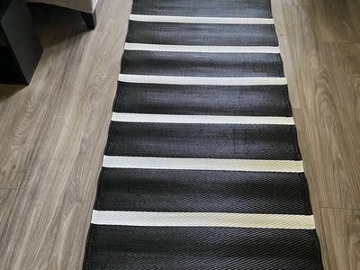 Black & White Striped Woven Outdoor/Indoor Area Rug, Reversible, 3.4x6.4 ft