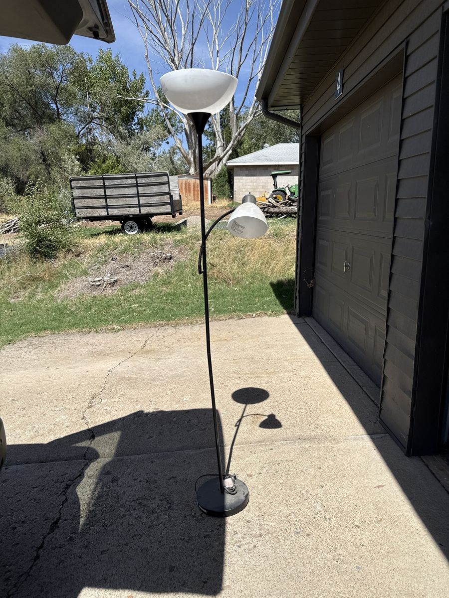 Black Metal Floor Lamp with Main Torchiere and Adjustable Reading Light