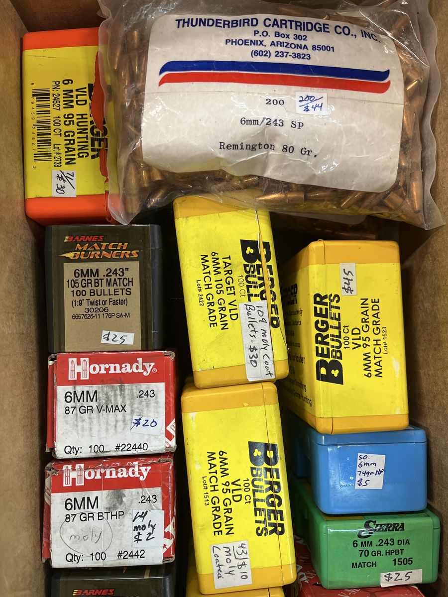 Assorted 6mm .243 Reloading Bullets Lot - Berger, Hornady, Barnes, Sierra.