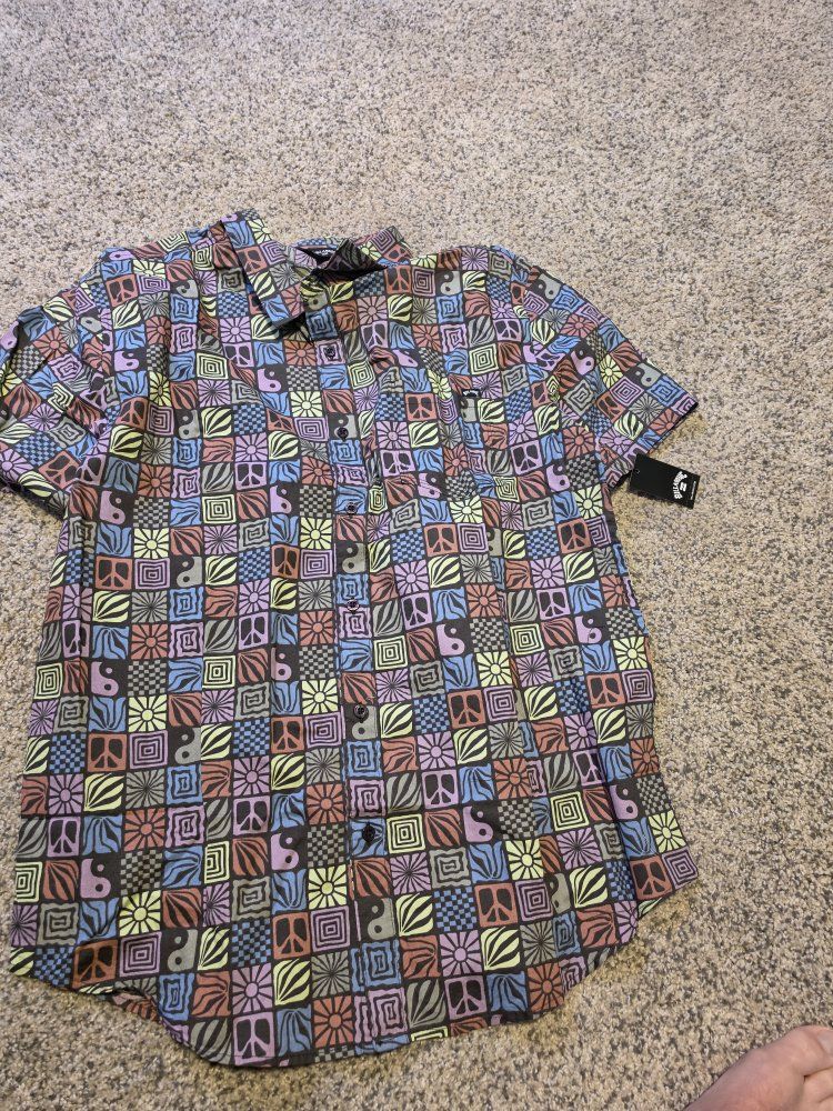 Billabong Men's S/S Reissue Harmony Shirt Size XLarge - Colorful Patchwork Button-Up