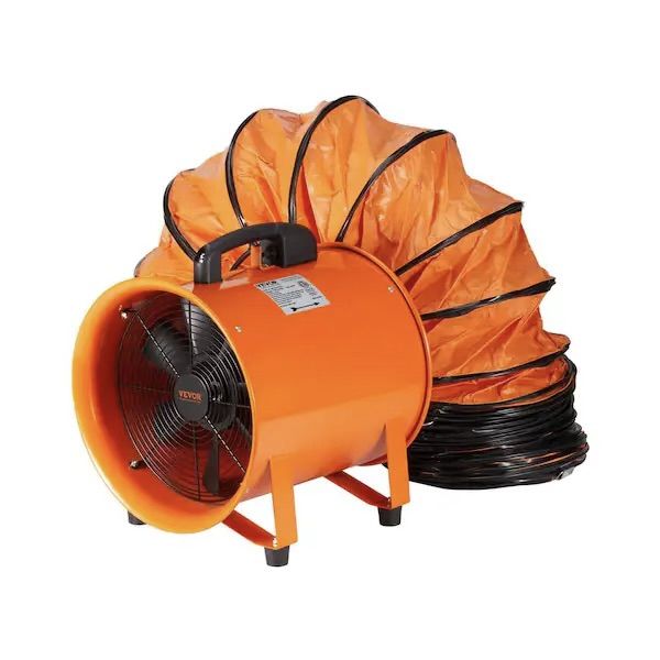 VEVOR Portable Ventilator 8 in. Heavy Duty Blower Fan with 16.4 ft. Duct Hose 195W Industrial Utility Blower 1070CFM, Orange