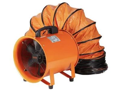 VEVOR Portable Ventilator 8 in. Heavy Duty Blower Fan with 16.4 ft. Duct Hose 195W Industrial Utility Blower 1070CFM, Orange