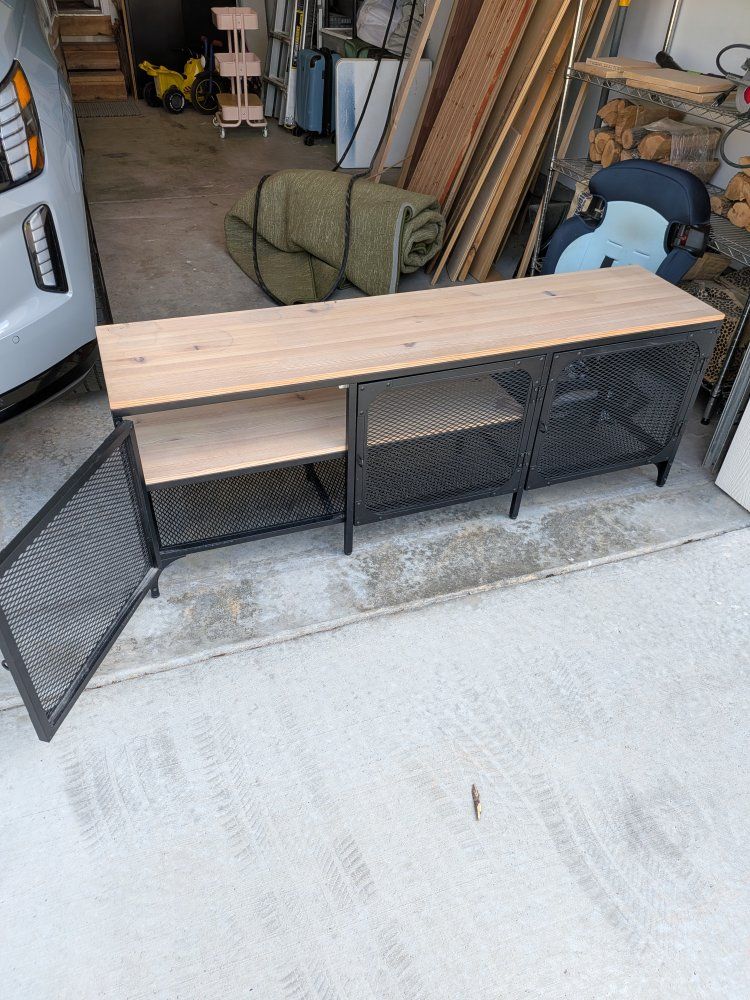 IKEA FJÄLLBO TV Unit, Industrial-Style Black Metal & Wood, Great Condition