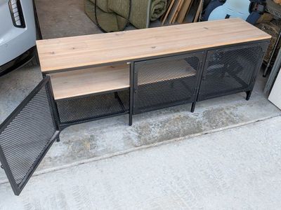 IKEA FJÄLLBO TV Unit, Industrial-Style Black Metal & Wood, Great Condition
