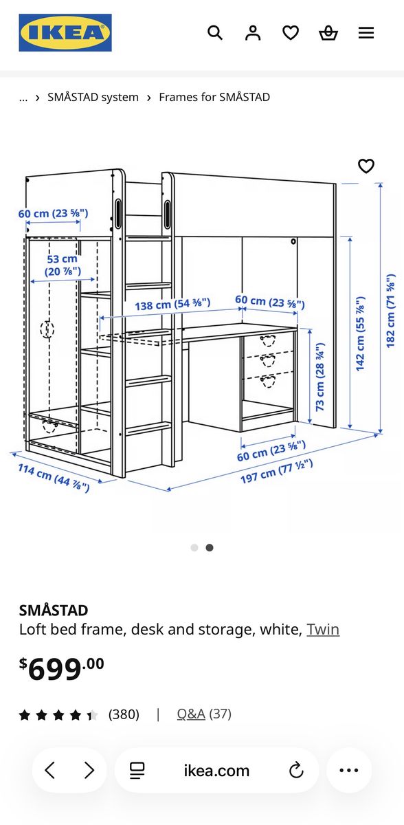 Loft bed with desk and closet