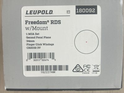 Leupold Freedom RDS w/Mount 1 MOA Dot 34mm Red Dot Sight 180092