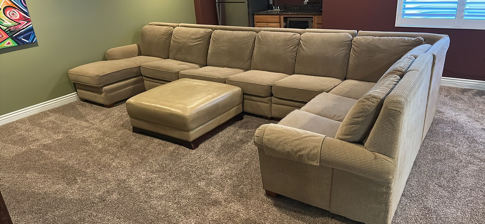 La-z-boy Sectional Sofa with Pullout Bed, and Leather Ottoman