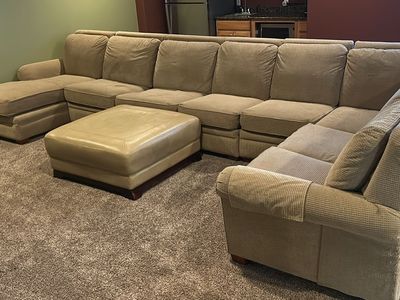 La-z-boy Sectional Sofa with Pullout Bed, and Leather Ottoman