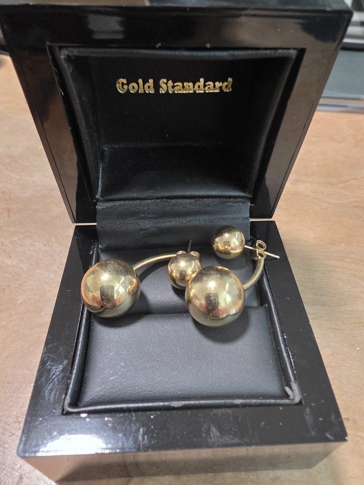 Gold Standard 18K Yellow Gold Ball Stud Earrings, Double Sided, Front Back Style, 6.4g