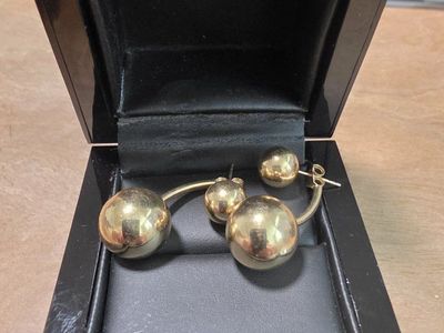 Gold Standard 18K Yellow Gold Ball Stud Earrings, Double Sided, Front Back Style, 6.4g