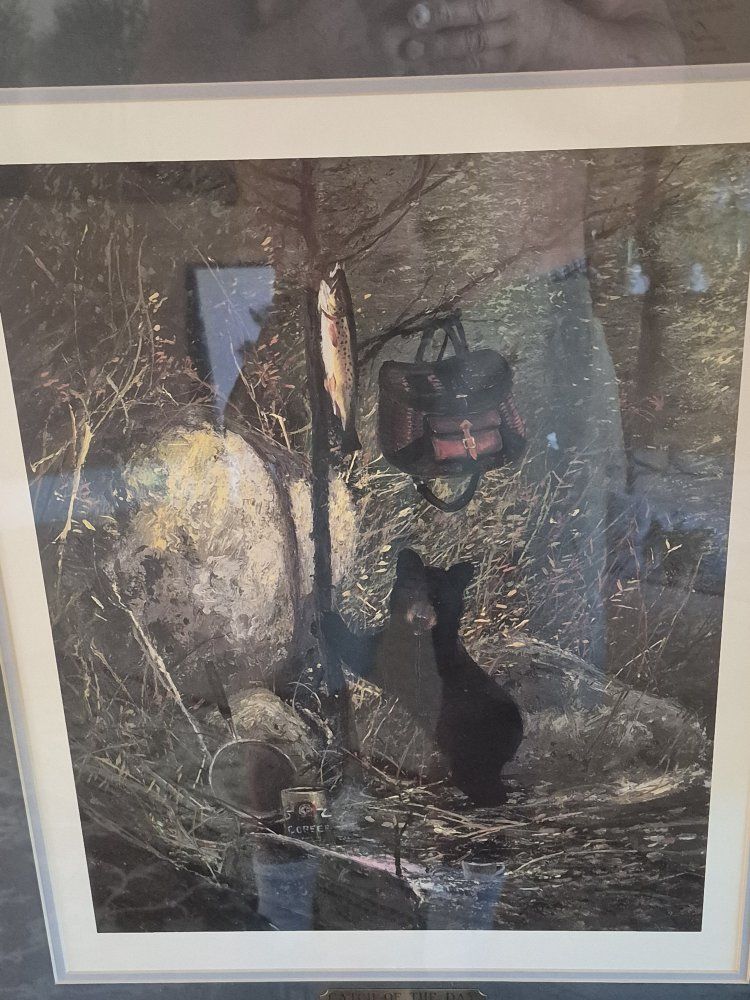 “Catch of the Day” Bear & Fish Fishing Themed Wall Art Print - Framed