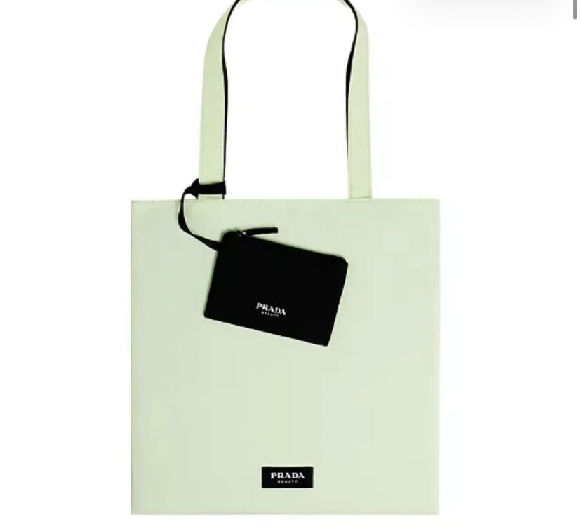 Prada Mint Green Reversible Canvas Tote With Coin Pouch