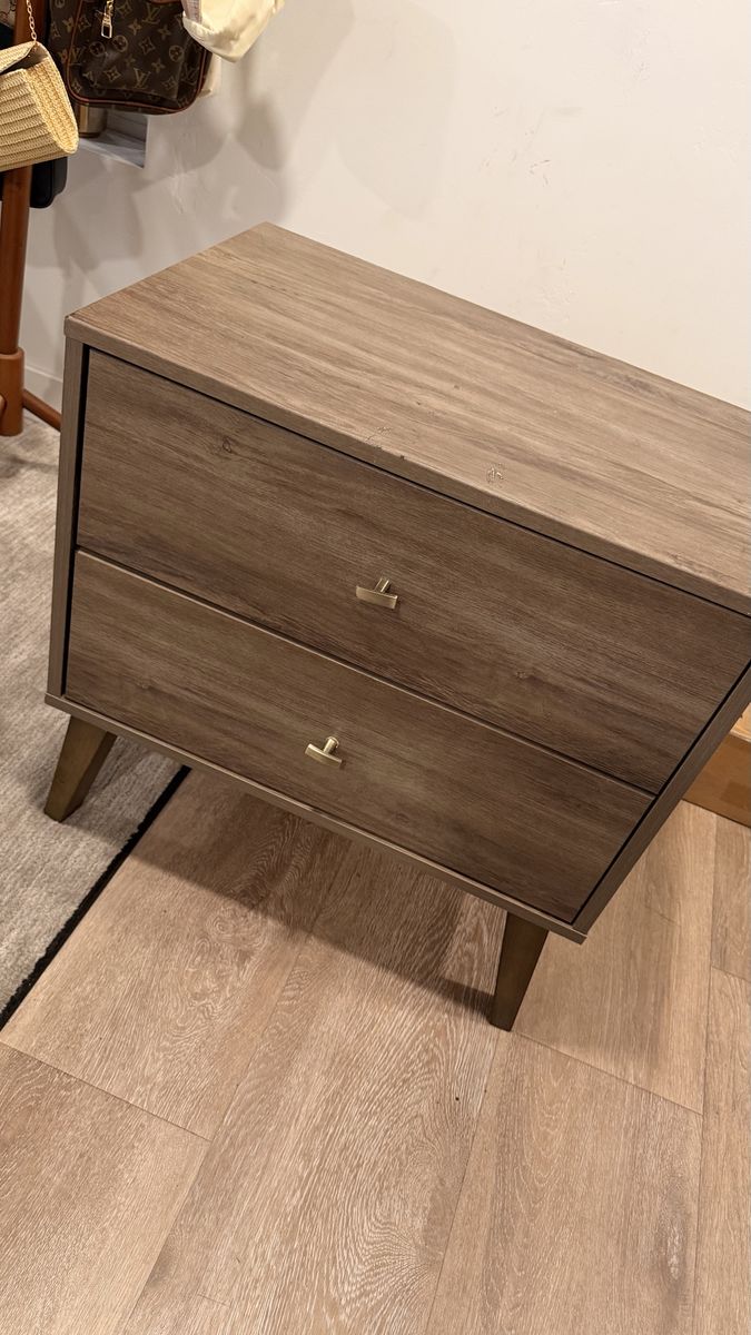 Wooden 2-Drawer Nightstand/End Table with Gold Handles - Good Condition