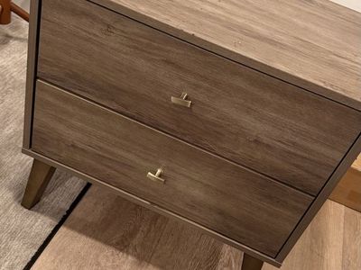 Wooden 2-Drawer Nightstand/End Table with Gold Handles - Good Condition