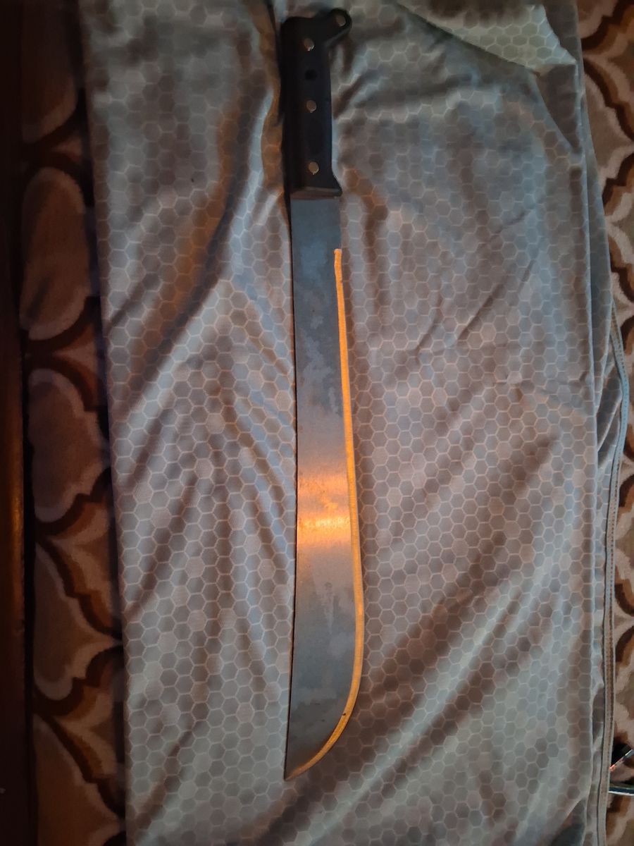Machete with Black Handle and Steel Blade Used