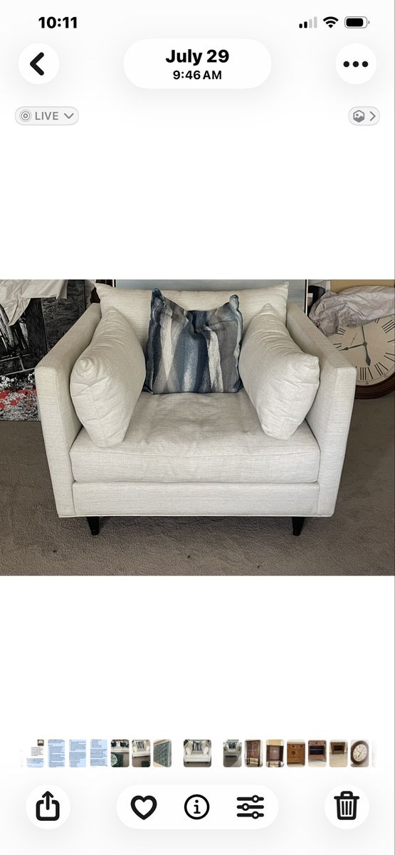 Modern Upholstered ivory/cream oversized armchair with Accent Pillow