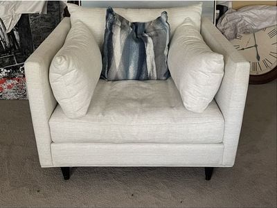 Modern Upholstered ivory/cream oversized armchair with Accent Pillow