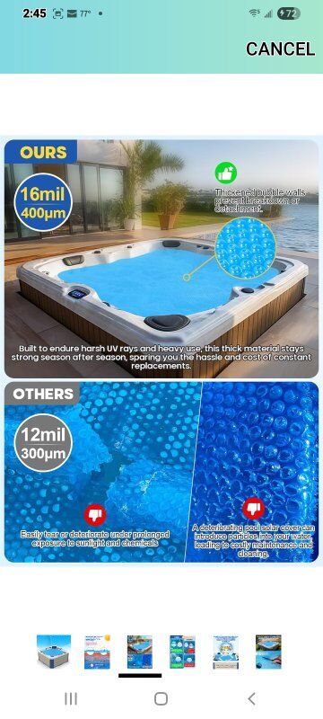 New in Package! 6x6 Solor Hot Tub Bubble Cover